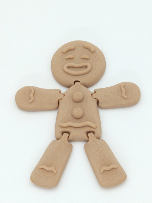 Gingerbread Man Articulated Figure Ornament 4" Wood PLA 3D Printed Flexi Factory