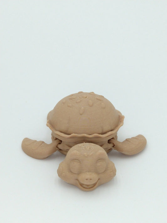 BURGER TURTLE Figure Articulated Flexi Wood PLA 4" 3D Printed Figure