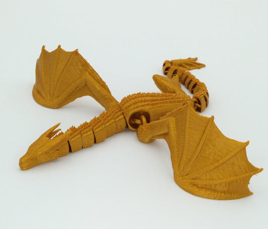 SYRAX Dragon Articulated Flexi Gold 12" 3D Printed Figure